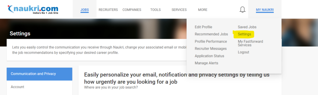 hide your profile from Naukri Recruiters